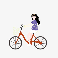 手绘卡通骑自行车女孩素材