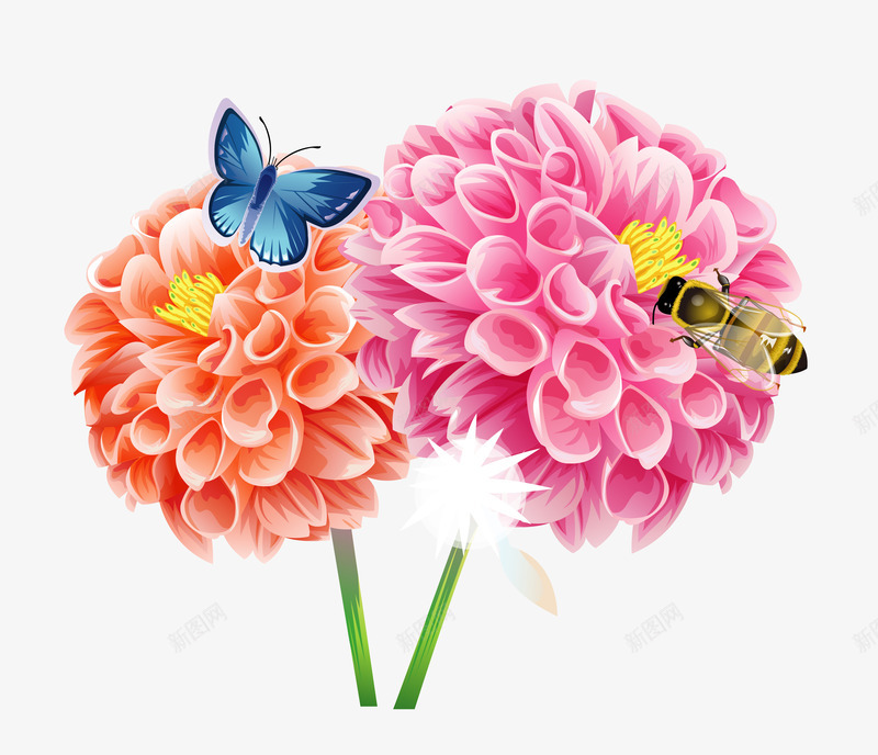 好看的花和蜜蜂png免抠素材_88icon https://88icon.com 粉色 花朵 蜜蜂采蜜 蝴蝶