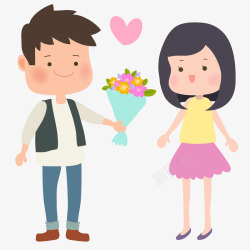 情人节送花的情侣人物插画矢量图素材
