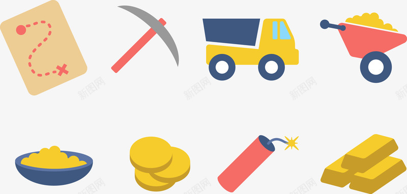 挖采金矿工具png免抠素材_88icon https://88icon.com 地图 手推车 炸弹 货车 金元宝 金币 锄头