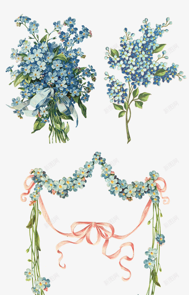 清新手绘蓝色花束png免抠素材_88icon https://88icon.com 手绘 清新 花束 蓝色