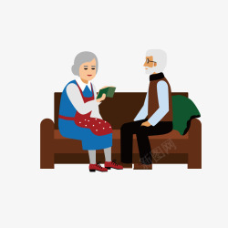 读书老人在沙发上坐着的老人高清图片