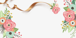 春季丝带与花朵装饰边框素材