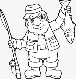 卡通手绘老人渔夫素材