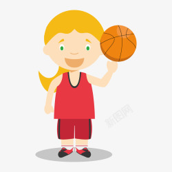 红色卡通篮球运动员少女素材