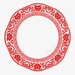 红色五角星图案喜庆中国红传统纹样圆形装饰背景高清图片