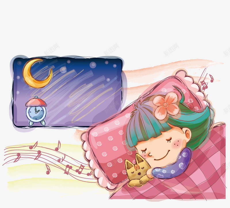 可爱的女孩png免抠素材_88icon https://88icon.com 做美梦 月亮 熟睡少女 猫咪 睡着的女孩 睡觉 睡觉的宝宝 矢量素材