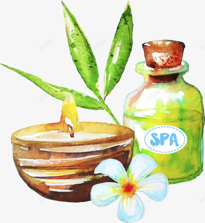 水彩spa精油矢量图eps免抠素材_88icon https://88icon.com spa用品 休闲 绿色 装饰 矢量图