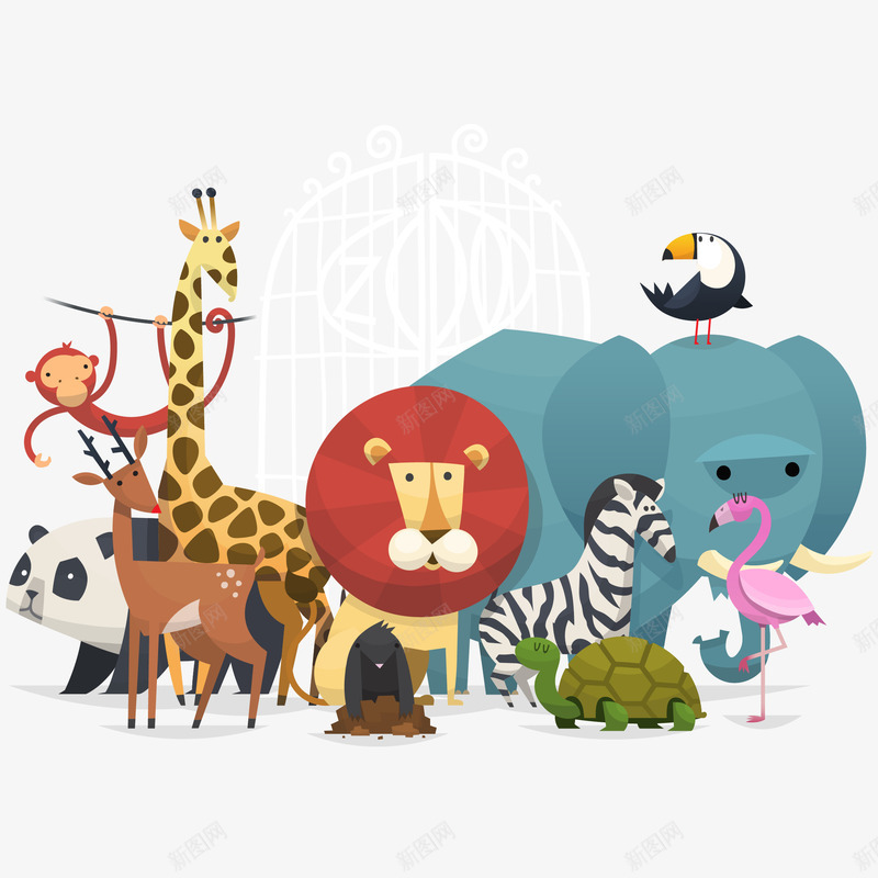 一群动物插画矢量图ai免抠素材_88icon https://88icon.com Q版大象 一群动物矢量插画 世界动物日 免抠PNG 动物园 大象 熊猫 狮子 矢量图 重叠的动物 野生动物