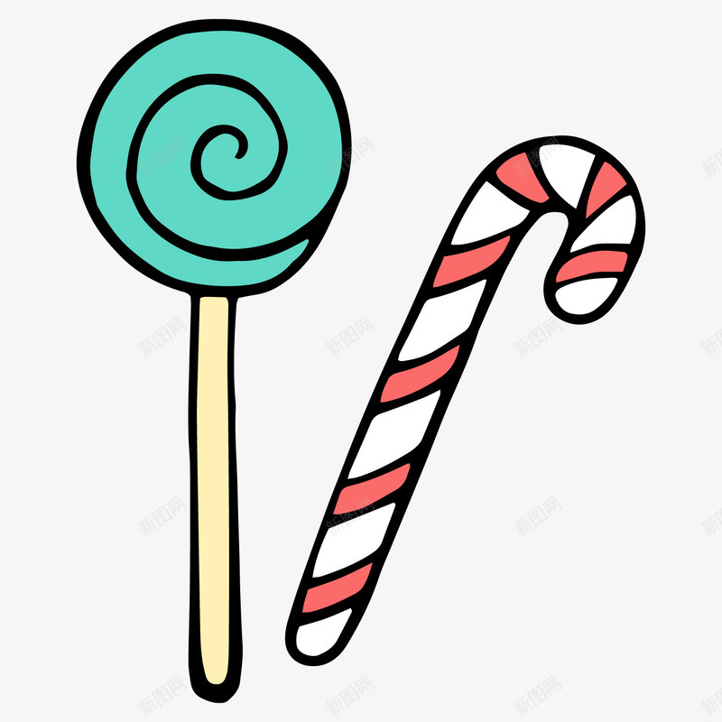 两根手绘的美味糖果矢量图ai免抠素材_88icon https://88icon.com 儿童节 可爱 圣诞节 彩色 手绘 拐杖糖 棒棒糖 波板糖 糖果 矢量图