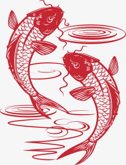 鱼剪纸矢量图红色中国风金鱼剪纸高清图片