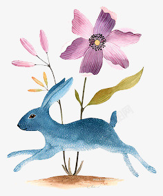 梦幻元素森林系花朵和兔子素材
