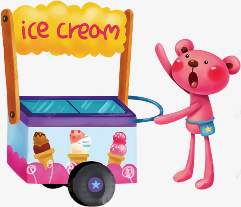 卡通贩卖车png免抠素材_88icon https://88icon.com PNG 免费 免费下载 冰淇淋 动物 卡通 推车