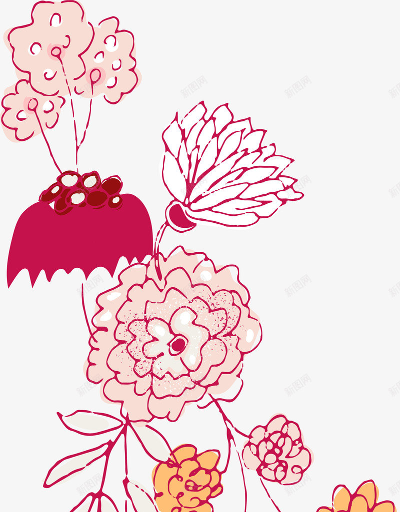 手绘简约花草花卉png免抠素材_88icon https://88icon.com 包装设计 小清新包装 植物花卉 花朵装饰 花草设计 贺卡设计