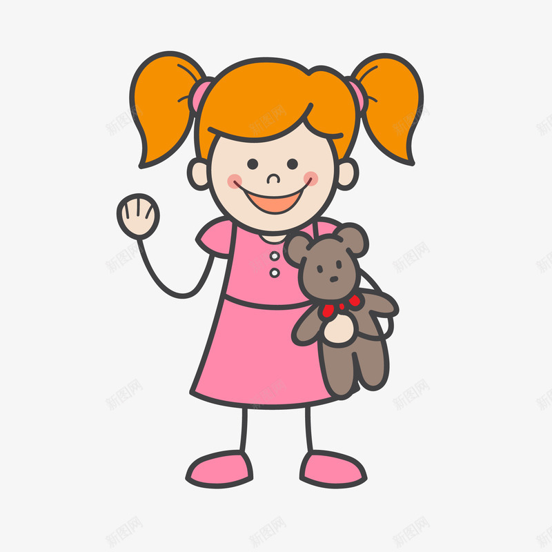卡通手绘拿着洋娃娃的女孩矢量图ai免抠素材_88icon https://88icon.com 人物设计 卡通 女孩 小熊 手绘 洋娃娃 矢量图