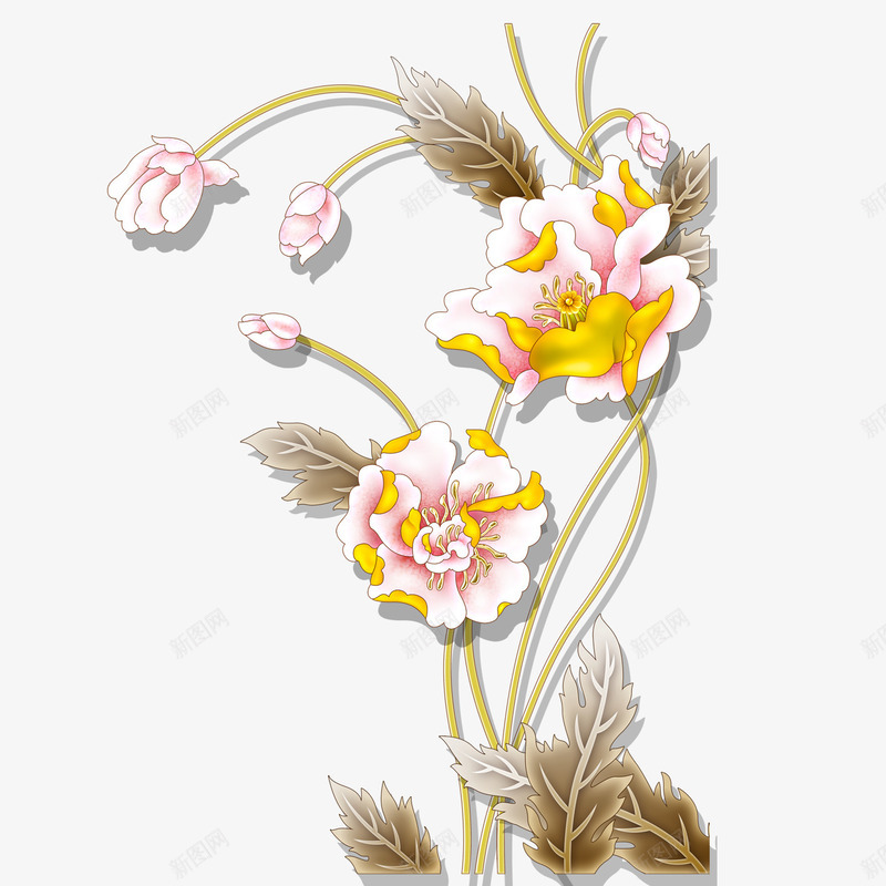 花朵png免抠素材_88icon https://88icon.com 粉色 花朵 花苞 褐色 金色