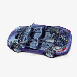 汽车结构爆炸图深紫色跑车透视图高清图片