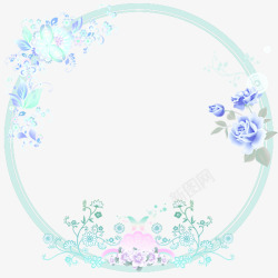 清新蓝色花朵圆形边框素材