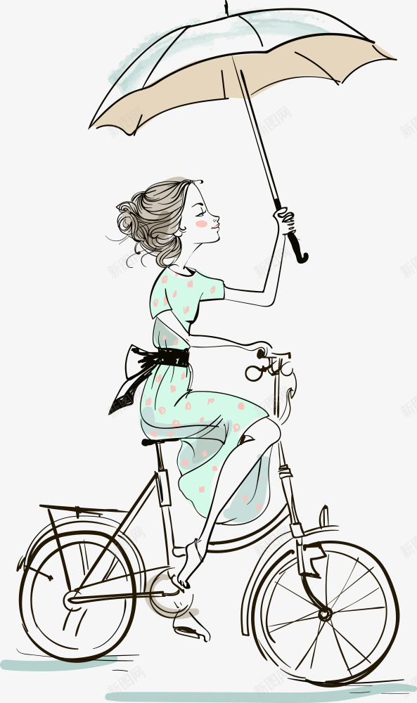 打雨伞骑自行车的女孩png免抠素材_88icon https://88icon.com 单车 卡通女孩 矢量人物 矢量女孩 自行车 雨伞