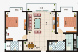 粉色家庭床房屋户型图高清图片