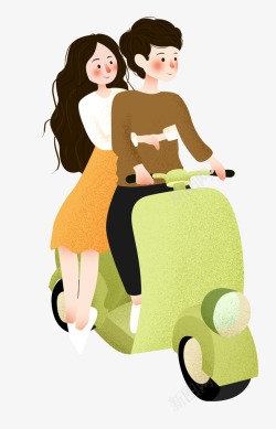 手绘人物插画骑机车的情侣素材