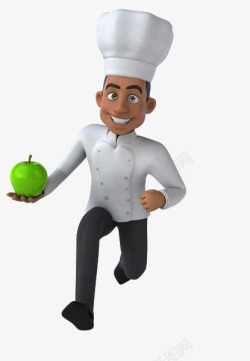 手拿苹果奔跑的厨师素材