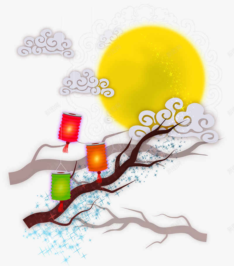 中秋节团圆节日装饰矢量图ai免抠素材_88icon https://88icon.com 中国风 中秋 中秋节 云纹 传统节日装饰 团圆 月亮 灯笼 节日装饰 矢量图