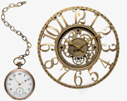 欧式挂钟库复古怀表和齿轮金属镂刻挂钟高清图片