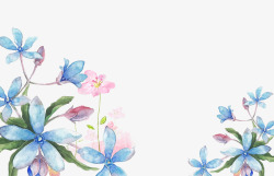 蓝色清新文艺花朵装饰素材