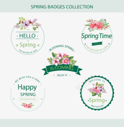 5款创意春季花卉徽章矢量图素材