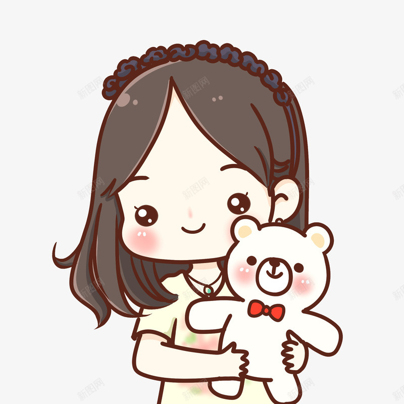 拿小熊的小女孩png免抠素材_88icon https://88icon.com 人物 卡通 微笑 手绘 插画