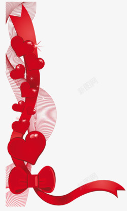 红色爱心丝带蝴蝶结边框素材