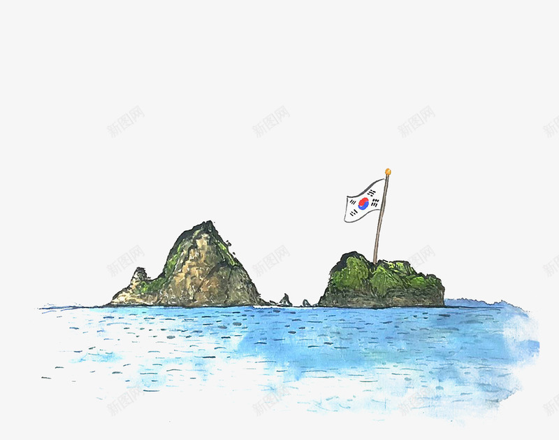 海岛上的韩国国旗png免抠素材_88icon https://88icon.com 卡通 国旗 大海 手绘 旗帜 海岛 海水 竖旗 韩国