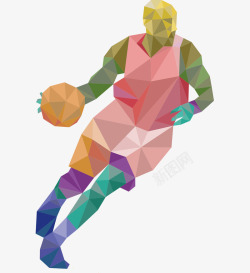 几何篮球运动员运球姿势矢量图素材
