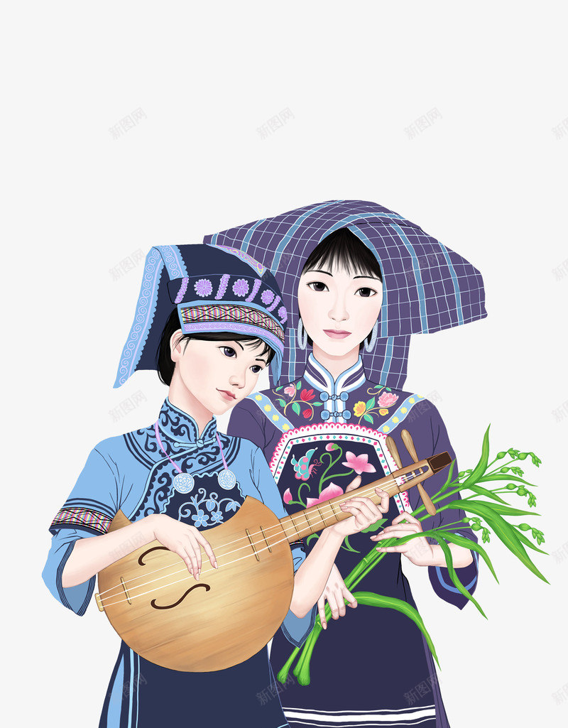 少数民族姑娘png免抠素材_88icon https://88icon.com 勤劳 唱山歌 姑娘 少数名族 弹琴 漂亮 美丽