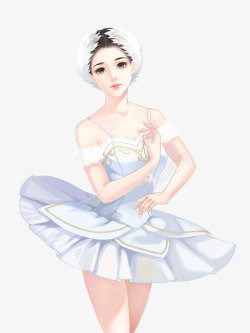 白衣芭蕾舞少女手绘素材