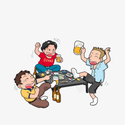 喝酒的人卡通哥们朋友聚会尽情喝酒高清图片