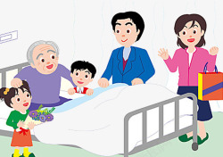 矢量住院老人老人生病住院全家慰问高清图片