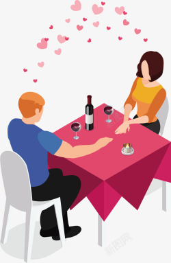 餐桌约会吃饭的情侣矢量图素材