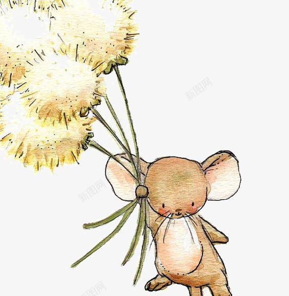 绘本png免抠素材_88icon https://88icon.com 儿童 卡通 手绘 插画 文艺 清新 绘本 老鼠 蒲公英