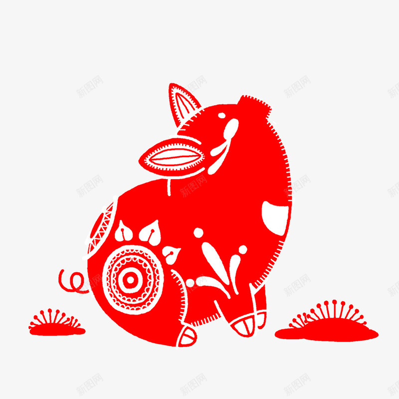 元旦节猪年剪纸艺术元素png免抠素材_88icon https://88icon.com 元旦快乐 元旦节 剪纸艺术 猪年 红色 迎新年