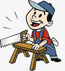 卡通可爱装修工人木工锯木凳子素材
