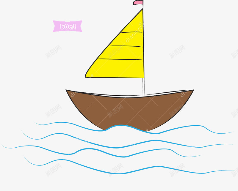 流动的小船psd免抠素材_88icon https://88icon.com 交通工具 小船 手绘 海水 粉色 艺术字 黄色