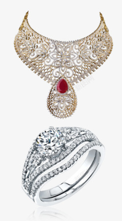 红宝石项链和砖石戒指素材