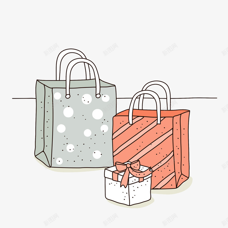 手绘购物袋png免抠素材_88icon https://88icon.com 彩色 手提绳子 手提袋 手绘 手绘素描庆祝物品 礼盒 纸袋 绳子 购物袋 购物袋手袋布袋ui