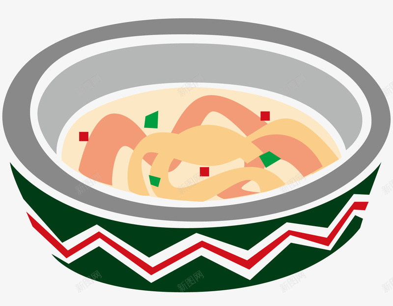 一碗小吃矢量图ai免抠素材_88icon https://88icon.com 小吃 白色 粉色食物 红色装饰 绿色的碗 面皮类食物 食品 黄色食物 矢量图