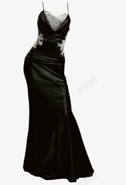 黑色性感吊带长裙素材