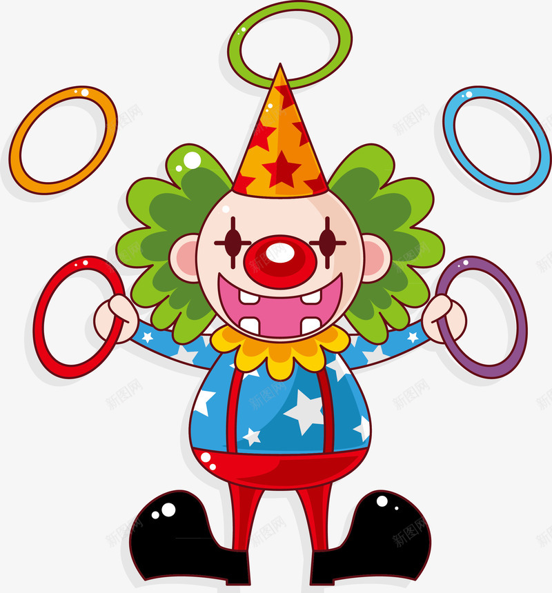 小丑扔圈杂技表演png免抠素材_88icon https://88icon.com 卡通 圆锥帽 圈子AI 绿色头发