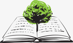 手绘绿树环保书籍展开素材