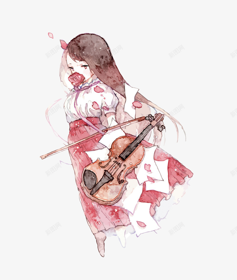 水彩音乐少女png免抠素材_88icon https://88icon.com PNG图片 PNG图片素材 PNG素材 PNG素材免费下载 小提琴 少女 水彩 音乐